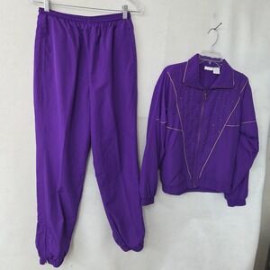 Blair Boutique Tracksuit Women Small Purple Studded Quilted Windbreaker Set Vtg
